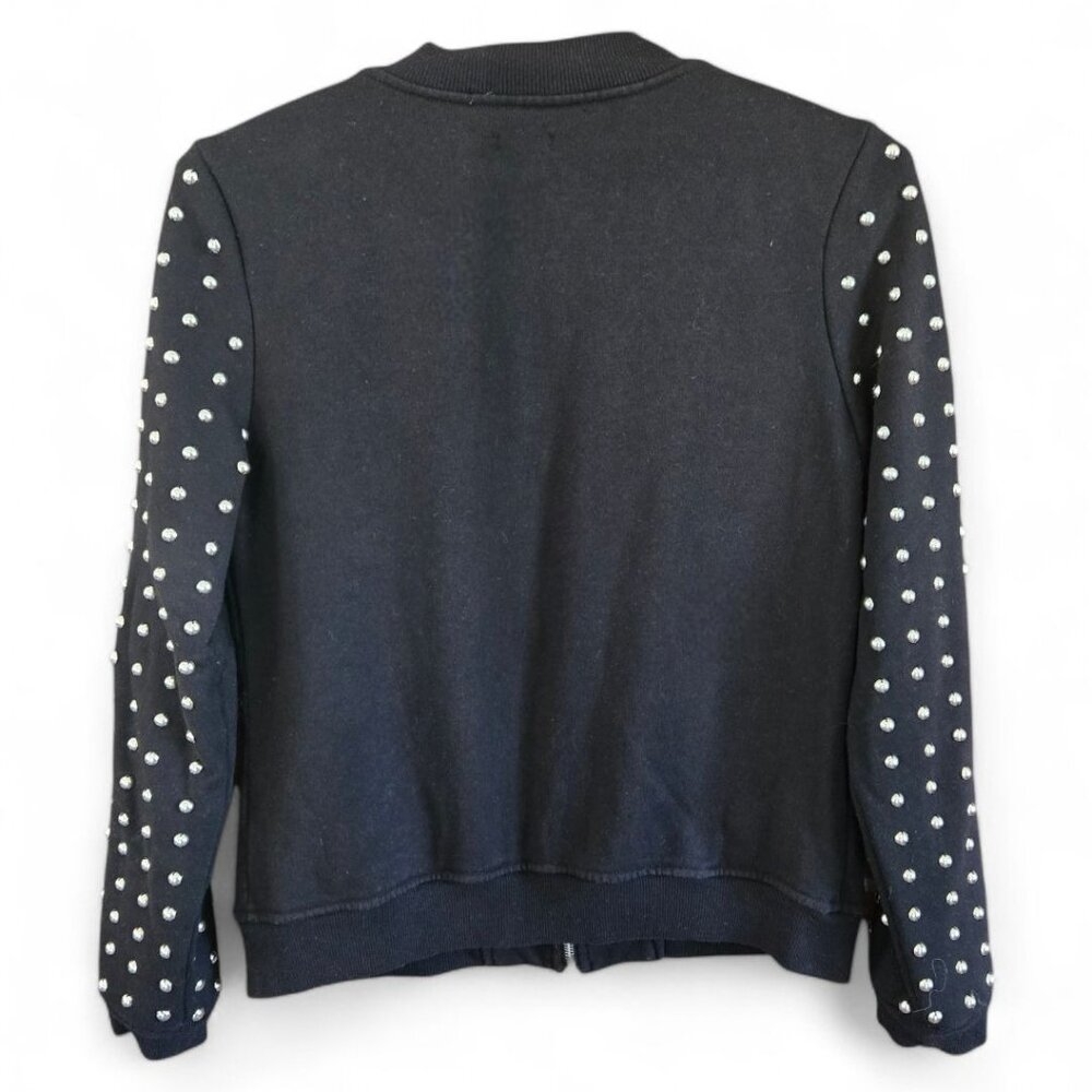 Guess Black Studded Bomber Jacket Womens Small Zip Front Metallic Embellished - Picture 3 of 7
